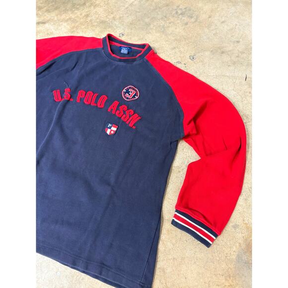 U.S. Polo Assn. Vintage Red & Navy Long Sleeve Knitted Sweatshirt 90s Retro XL - Picture 3 of 8